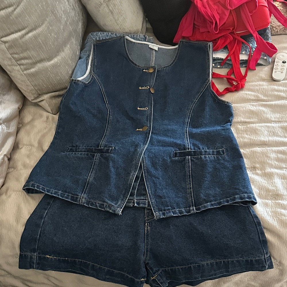 Denim Vest and Shorts Set
